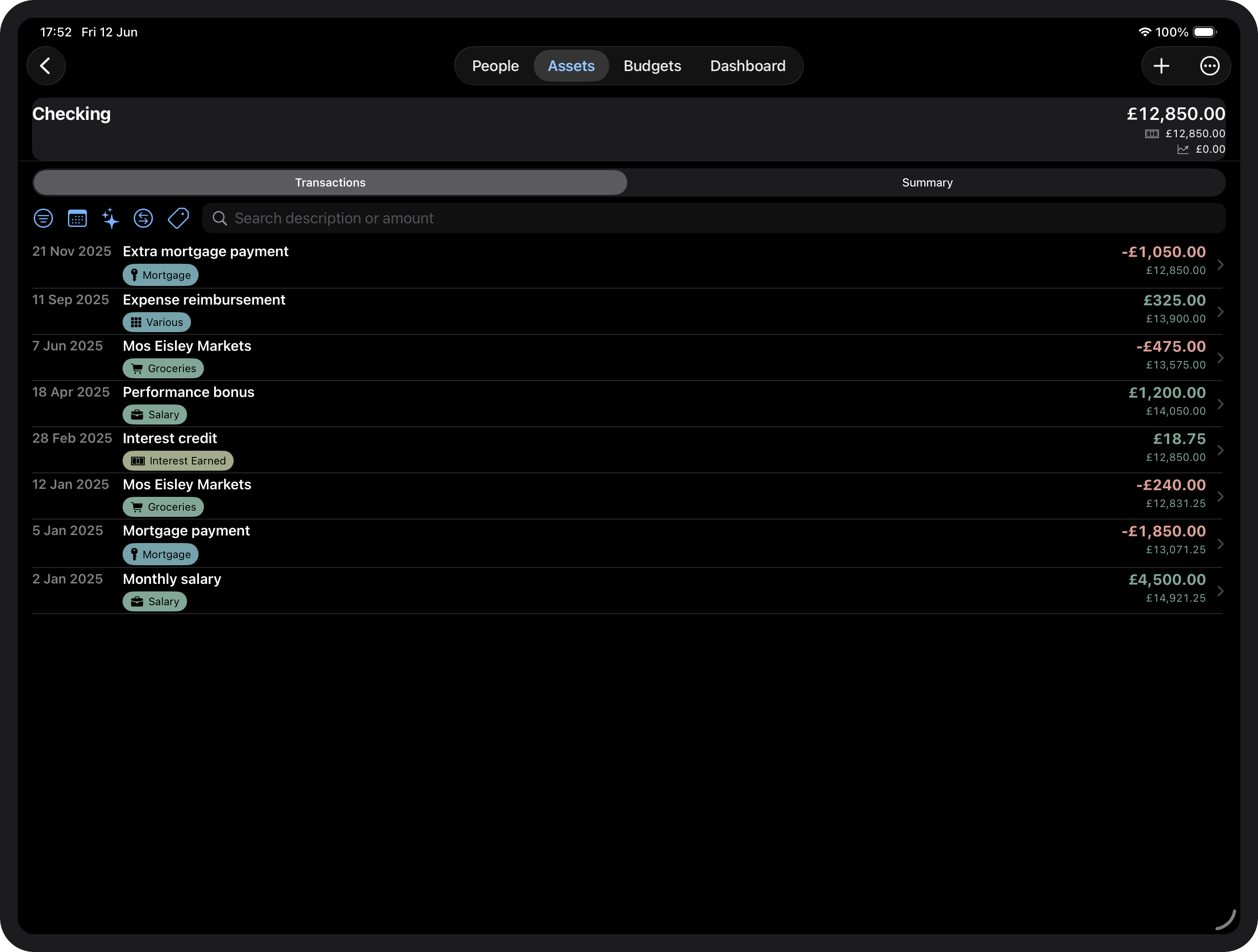 Transaction list