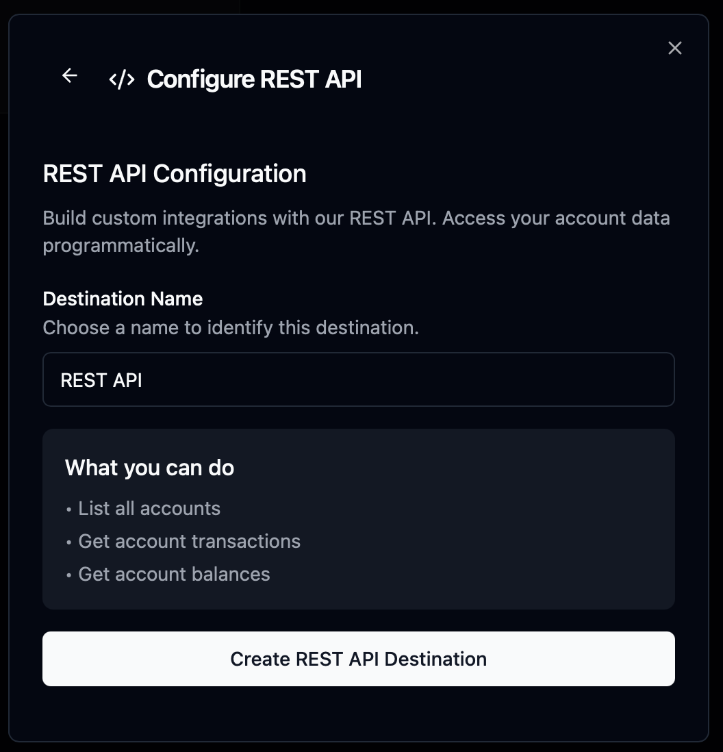 Lunch Flow destination setup showing the name input field